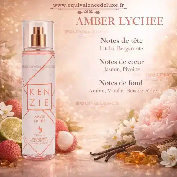 brume-dupe-de-marque-kenzie-inspiré Amber Lychee brume parfumée litchi ambre vanille 250ml