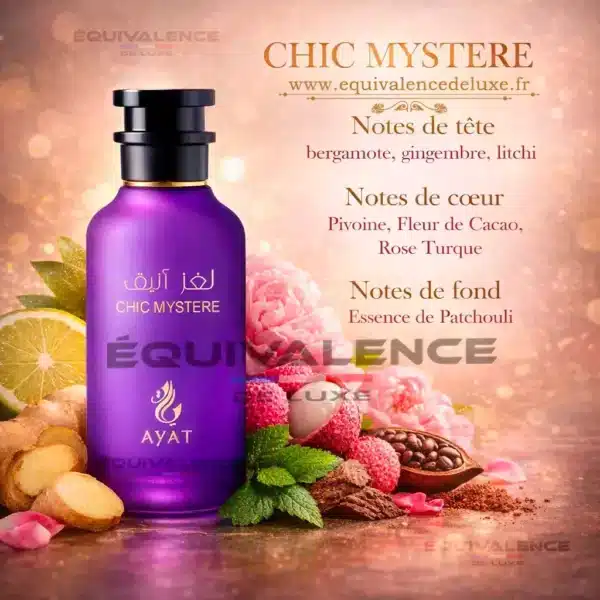 Chic Mystère AYAT pyramide olfactive bergamote gingembre litchi pivoine rose turque patchouli