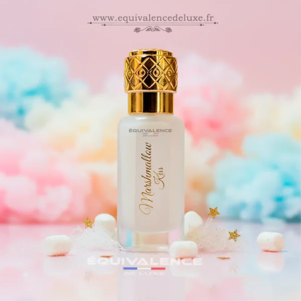 Flacon Marshmallow Kiss musc tahara gourmand féminin avec décor doux et marshmallow