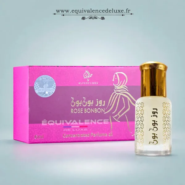 Rose Bonbon huile parfumée concentrée 6ml avec boîte rose et flacon roll-on