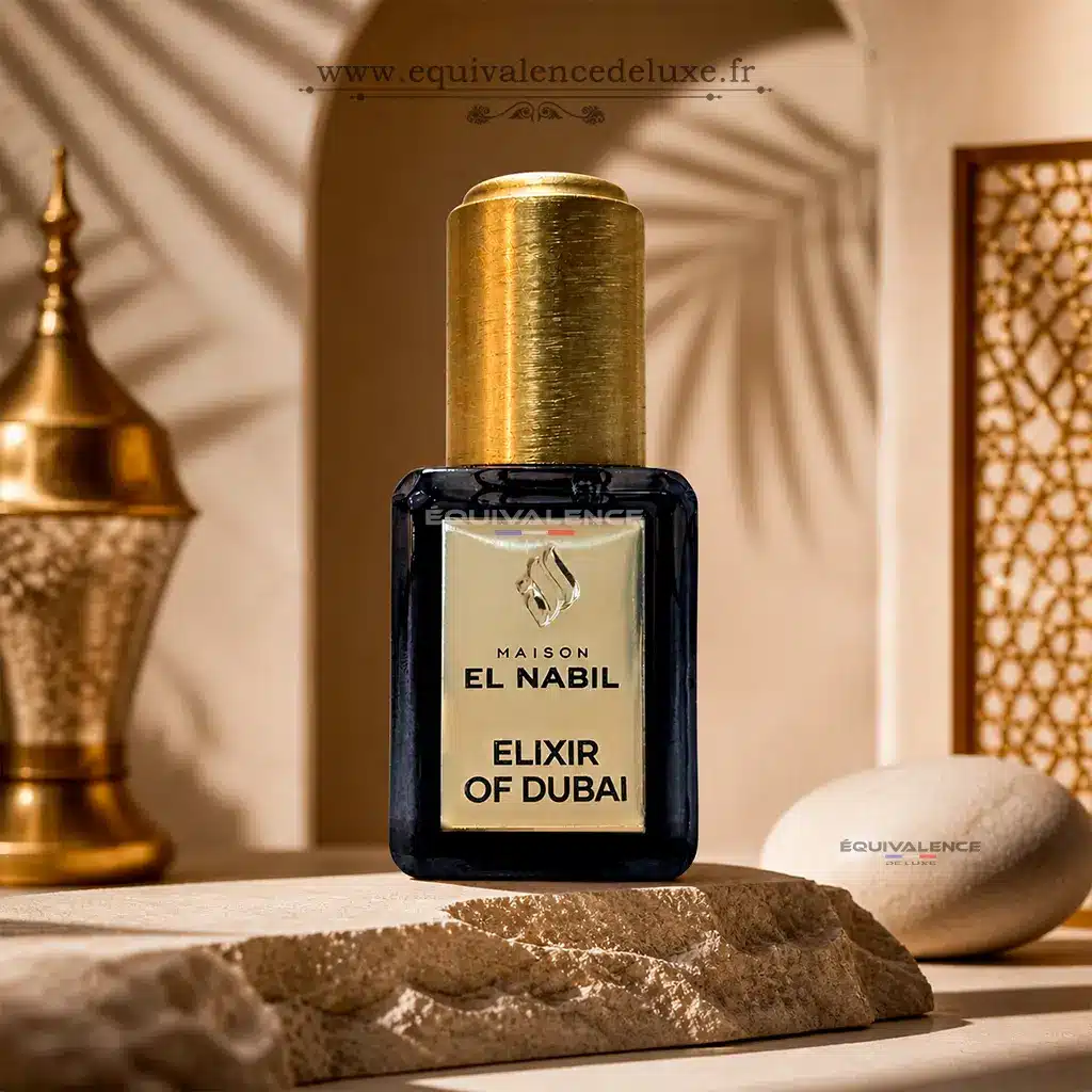 Elixir Of Dubai El Nabil Roll On – Parfum Concentré Mixte 5ml 2 Boîte et flacon Elixir Of Dubai Maison El Nabil 5ml parfum concentré sans alcool aux notes orientales ambrées et gourmandes.