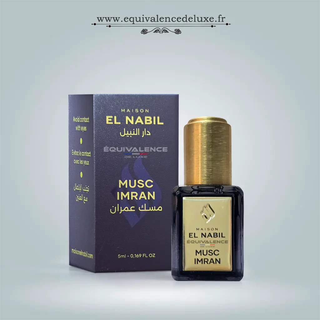 Musc Imran El Nabil – Parfum Concentré Sans Alcool 5ml 1 Flacon Musc Imran Maison El Nabil parfum concentré sans alcool aux notes musquées, orientales et boisées dans un décor oriental luxueux.