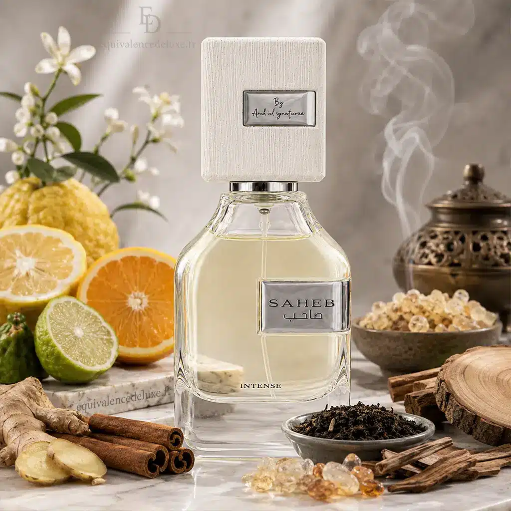 Saheb Intense Ard Al Zaafaran Eau de Parfum Mixte 70ml 3 Flacon Saheb Intense entouré d’agrumes, gingembre, cannelle, thé noir, bois de gaïac et résine