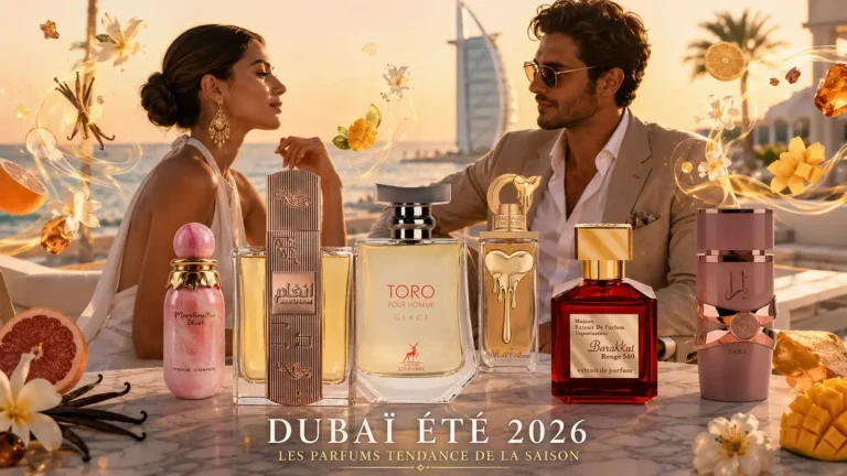 Parfums Dubaï tendance été 2026 avec notes vanillées, fruitées et florales