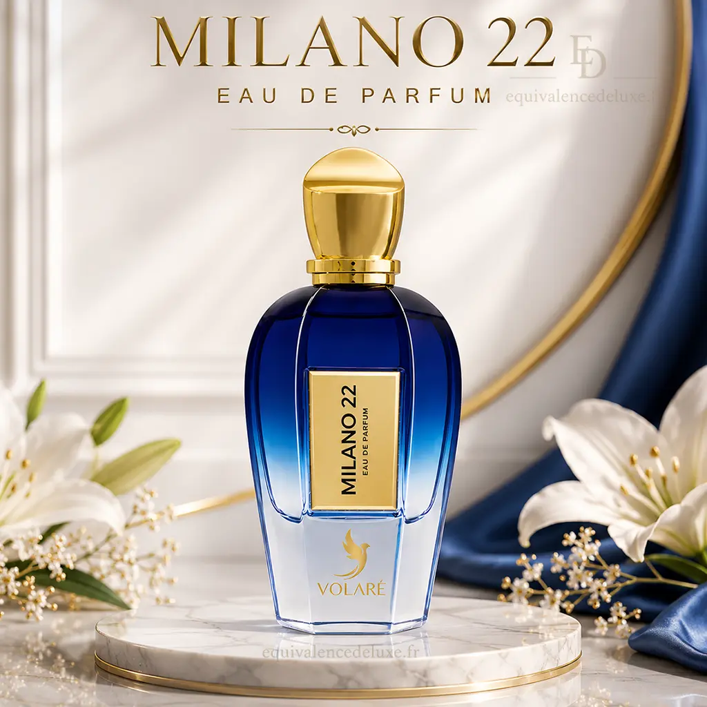 Milano 22 de Volaré : Eau de Parfum unisexe fraîche, aromatique et musquée 3 Milano 22 Volaré Eau de Parfum mixte 100 ml avec flacon bleu et coffret bleu marine