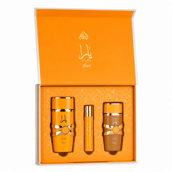 coffret parfum 3 piece lattafa yara tous parfum frais fruité pour femme avec sa brume pour cheveux