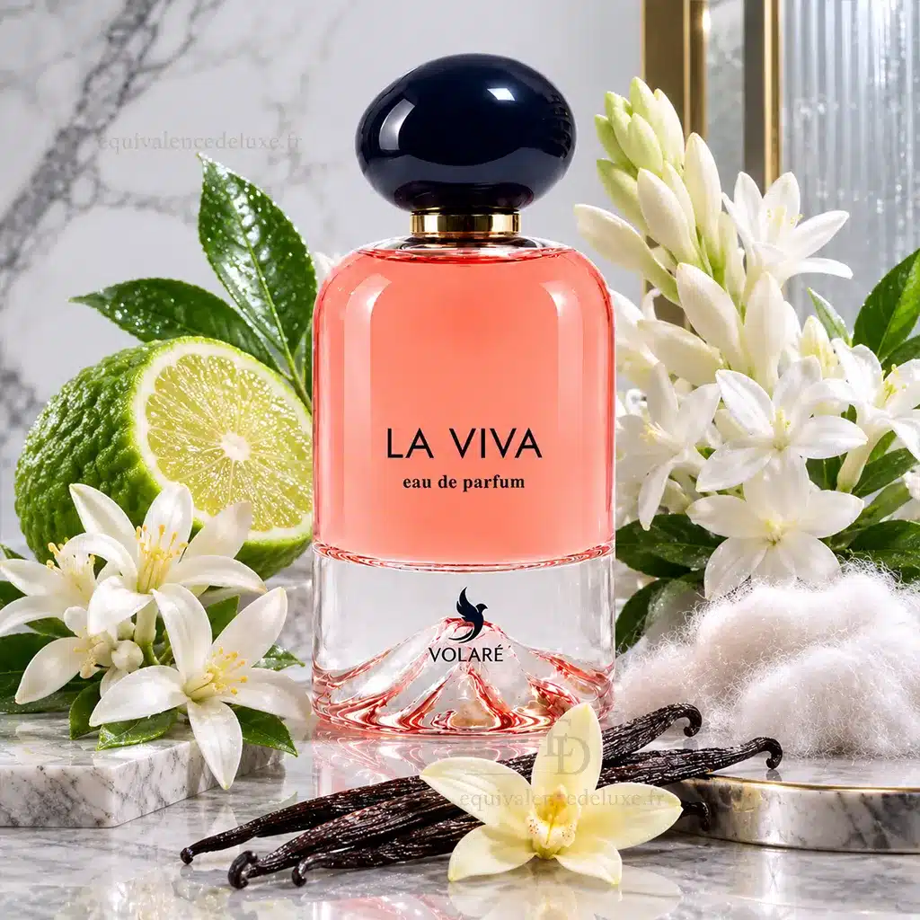 La Viva Volaré – Eau de Parfum Femme Florale 100 ml 3 Flacon et boîte La Viva Volaré 100 ml dans un décor floral féminin