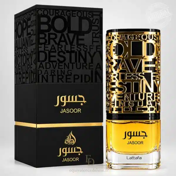 Parfums Dubaï, Collection Privée & Parfums Inspirés au Meilleur Prix 12 Jasoor Lattafa parfum homme 100 ml avec flacon noir et doré et coffret