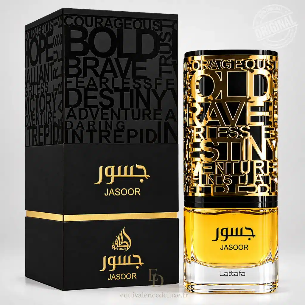 Jasoor Lattafa – Eau de Parfum Homme 100 ml 1 Jasoor Lattafa parfum homme 100 ml avec flacon noir et doré et coffret