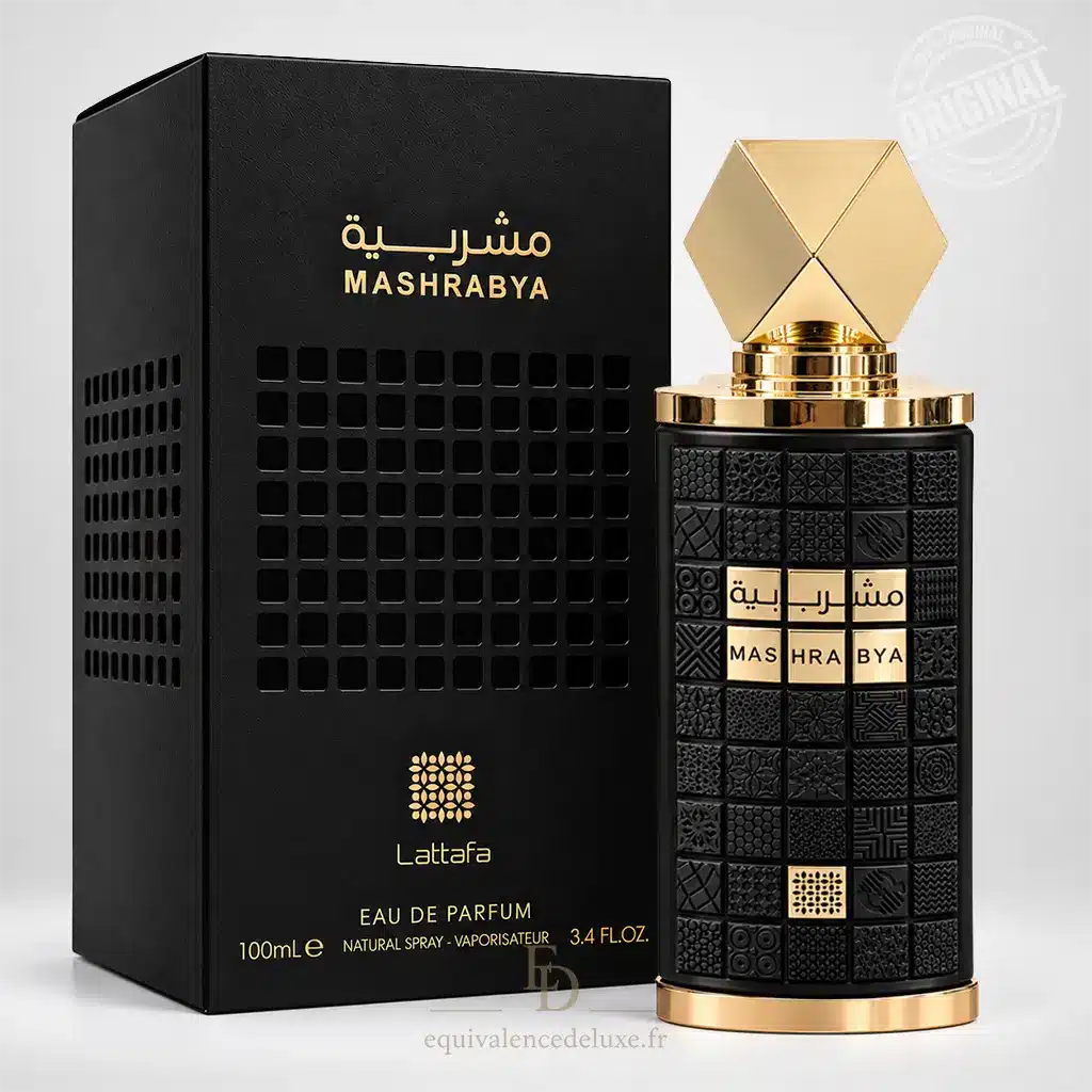 Mashrabya Lattafa – Eau de Parfum Mixte 100 ml 1 Mashrabya Lattafa Eau de Parfum mixte 100 ml avec flacon noir doré et coffret