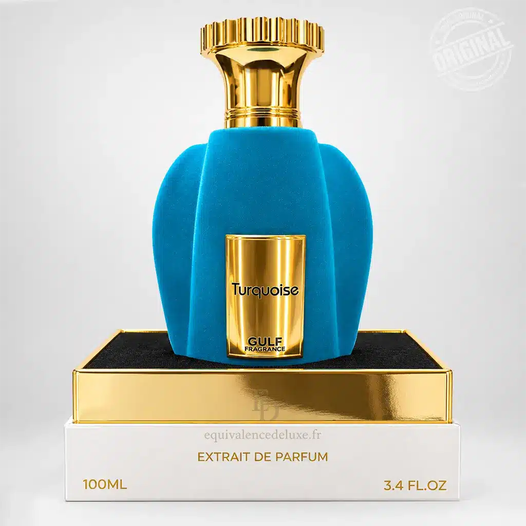 Turquoise Gulf Fragrance – Extrait de Parfum Mixte 100 ml 3 Flacon Turquoise Gulf Fragrance Extrait de Parfum mixte 100 ml bleu turquoise et doré
