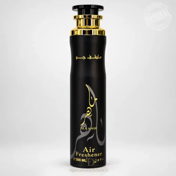 Parfums Dubaï, Collection Privée & Parfums Inspirés au Meilleur Prix 8 Maahir Lattafa désodorisant d'intérieur 300 ml en flacon noir avec détails dorés